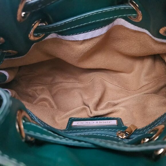 Jimmy Choo Shoulder Bag Roquette Bag Green Leopard Print Patent Leather Italy - Picture 9 of 14